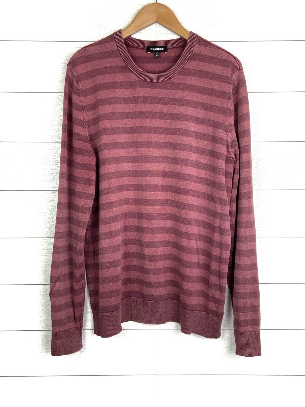 EXPRESS Striped Crew Cotton Sweater Red Maroon XL Tall